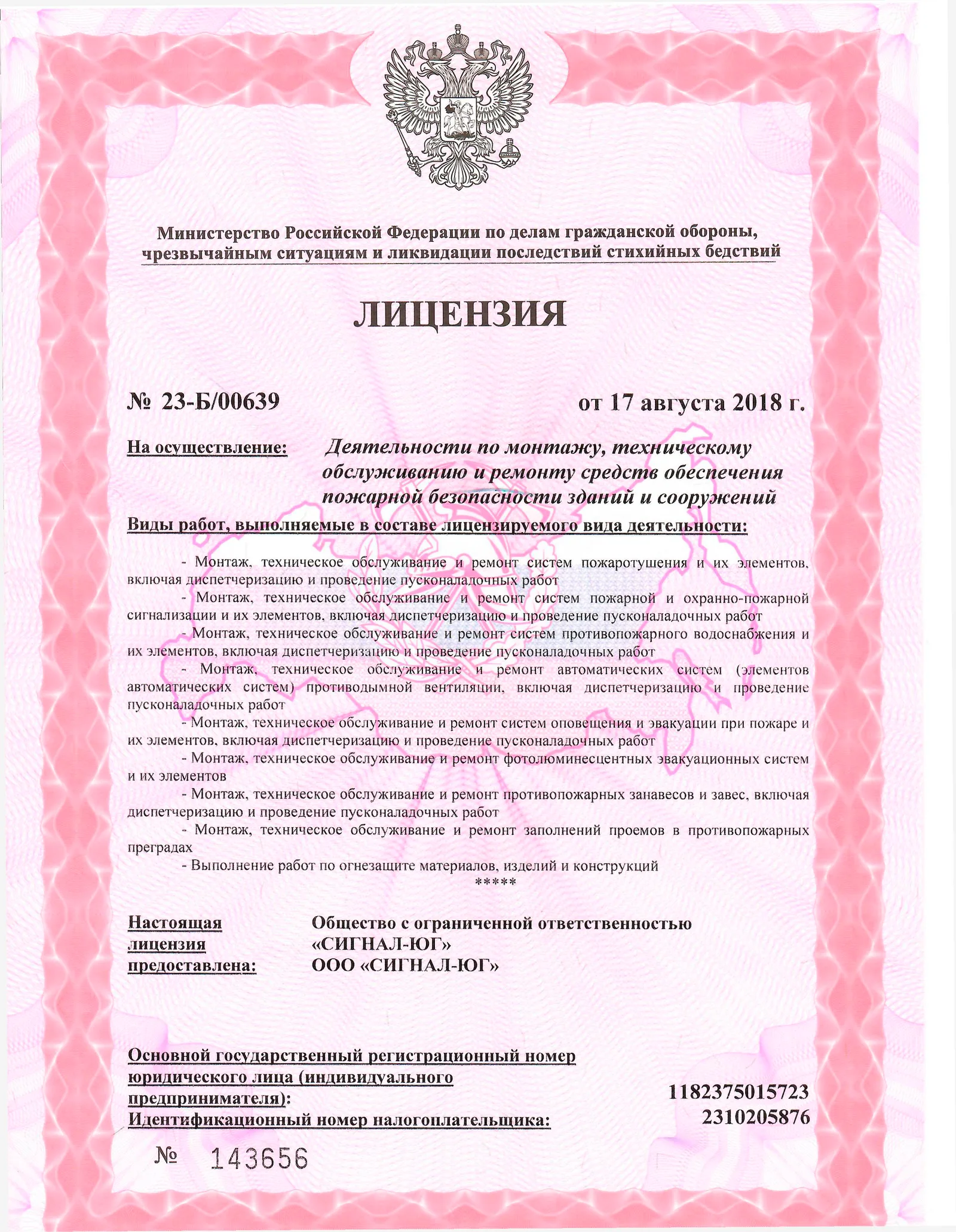Лицензия МЧС России